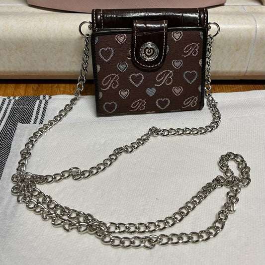 Brighton Brown leather  Heart Pattern small crossbody EUC