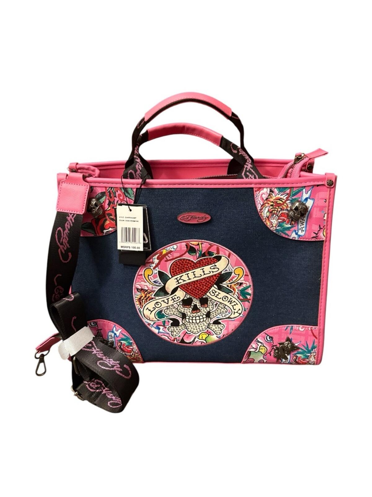 🔥 NWT ED HARDY "LOVE KILLS SLOWLY" COUTURE DENIM TOTE BAG 🔥