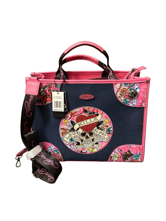 🔥 NWT ED HARDY "LOVE KILLS SLOWLY" COUTURE DENIM TOTE BAG 🔥