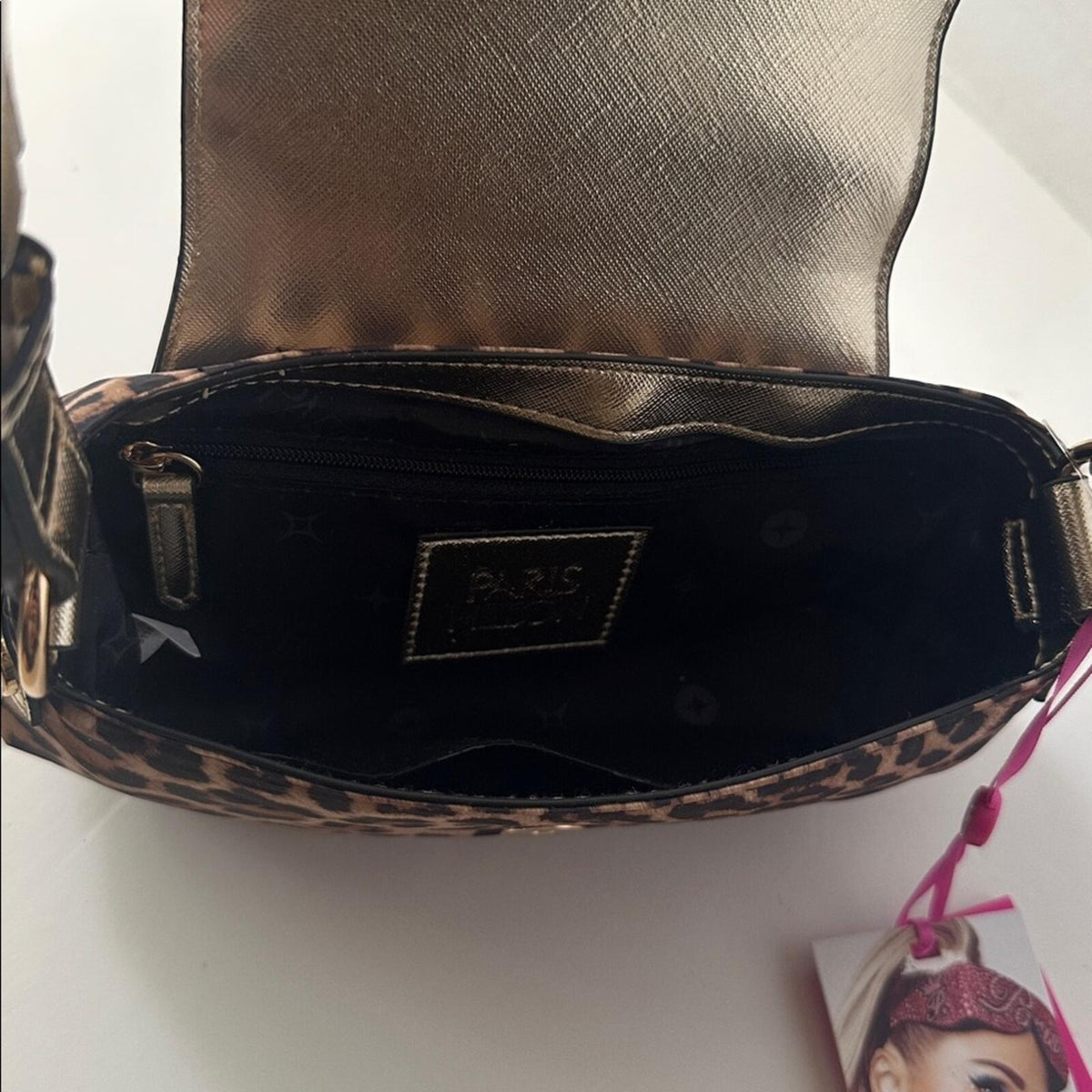 Paris Hilton New With Tags Leopard Print Gold Heart Baguette Shoulder Bag