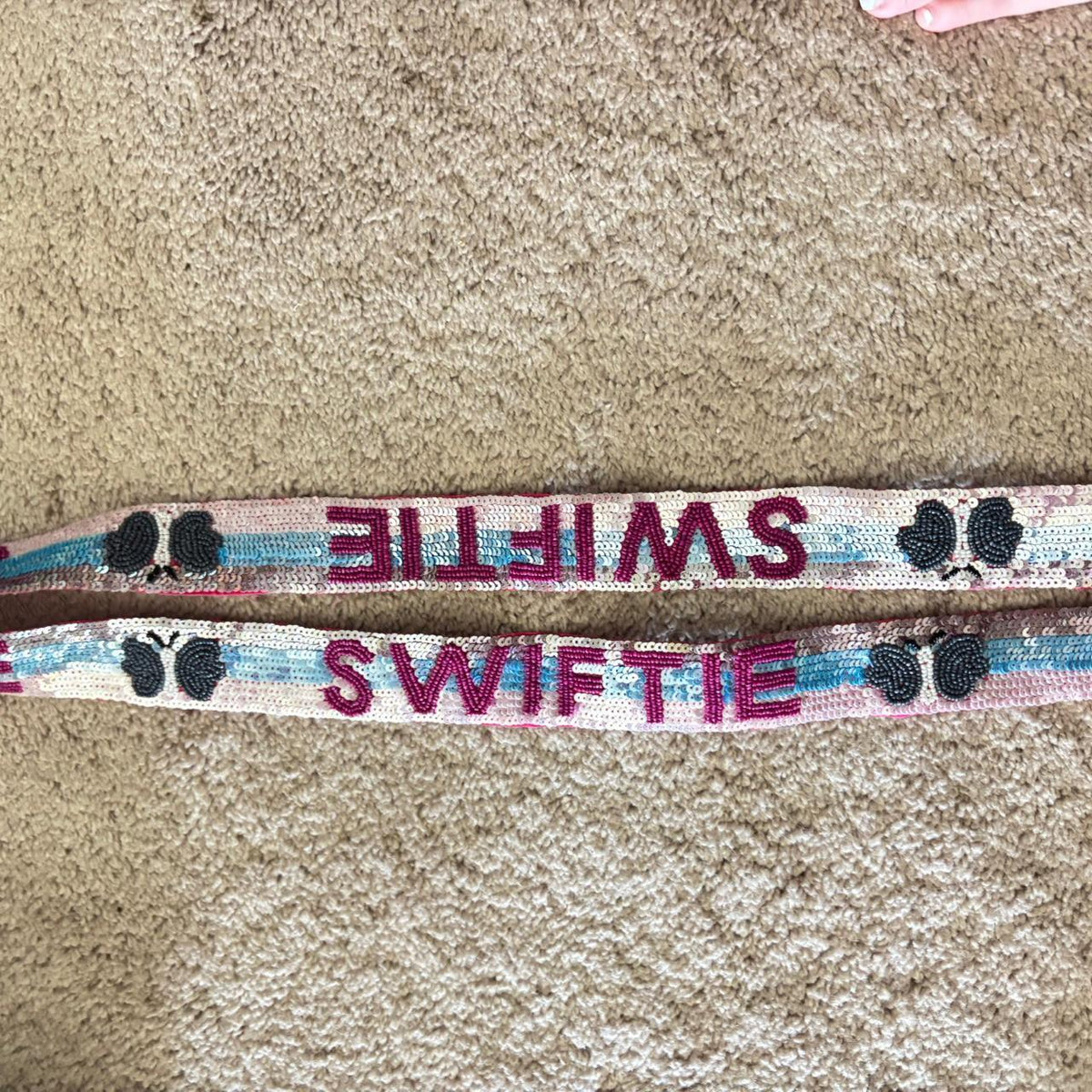 Sequin Embellished 'Swiftie' Strap with Butterfly Design - Multi Color Pink