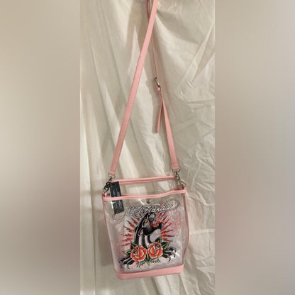 Ed Hardy Clear PVC Bucket Bag Panther Roses NWT