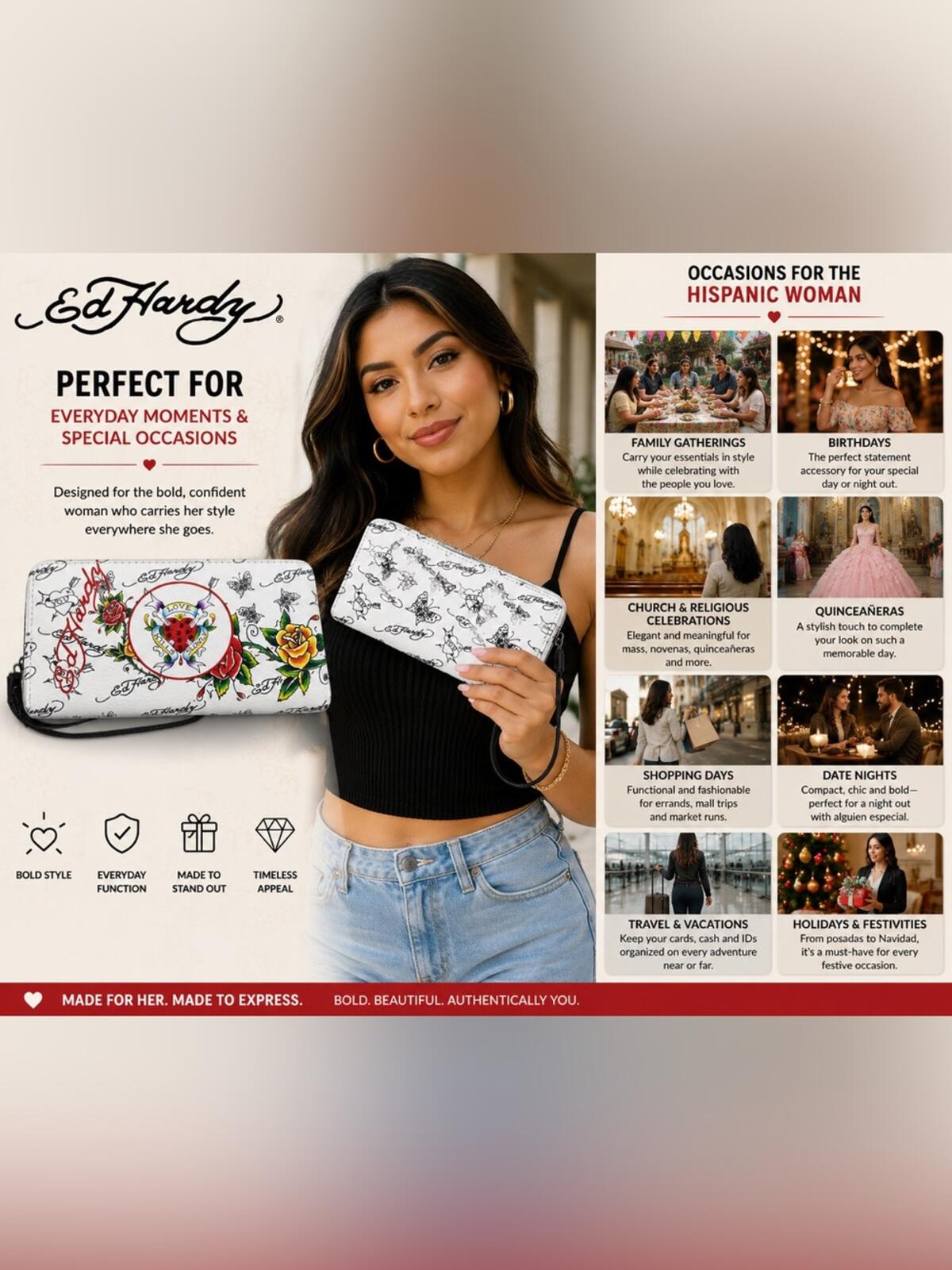 Ed Hardy Tattoo Floral Kiss Lock Mini Crossbody Clutch