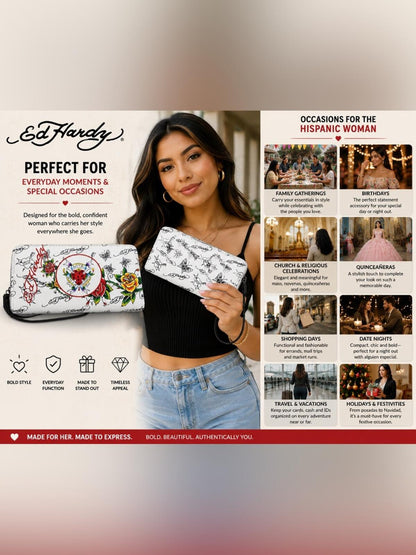Ed Hardy Tattoo Floral Kiss Lock Mini Crossbody Clutch