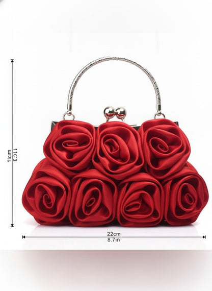 Red Rose Clutch Evening Bag 3D Floral Bridal Prom Statement Purse