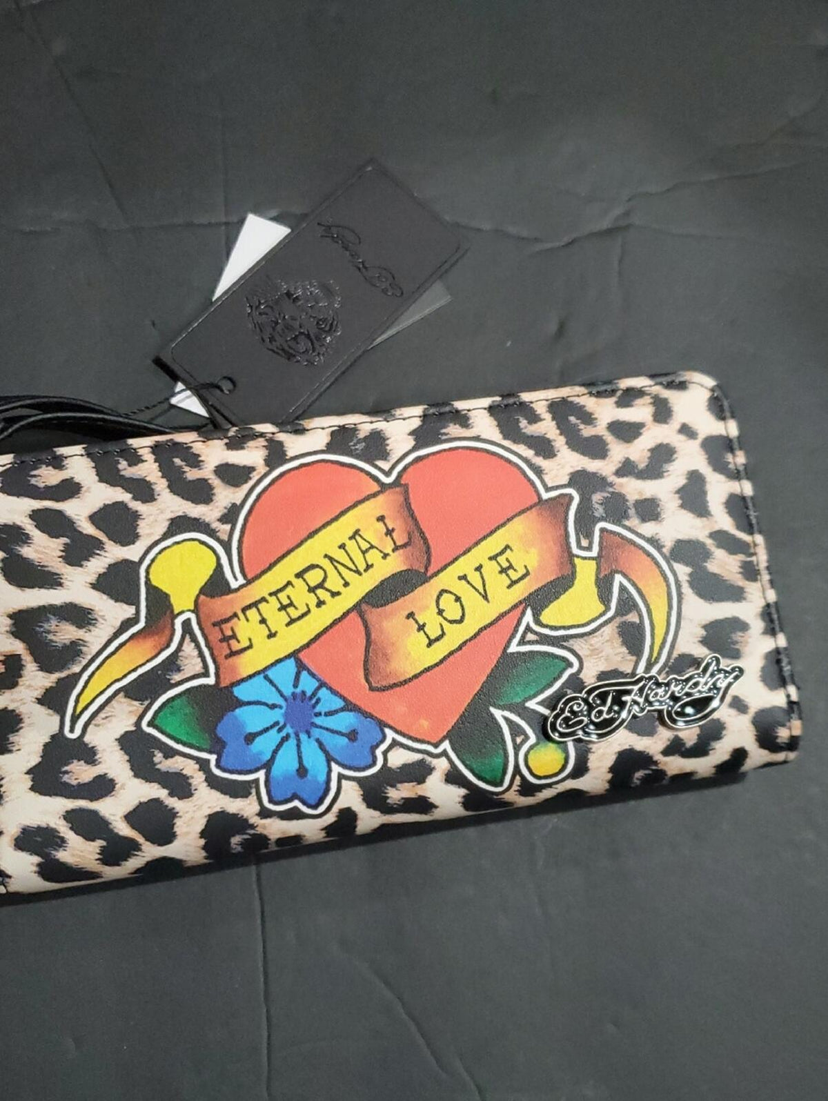 Ed Hardy Eternal Love Animal Print Zip Around Wallet NWT