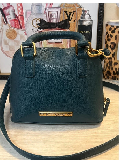 Betsey Johnson Teal Bow Crossbody Satchel Purse Rhinestone Unicorn Charm EUC