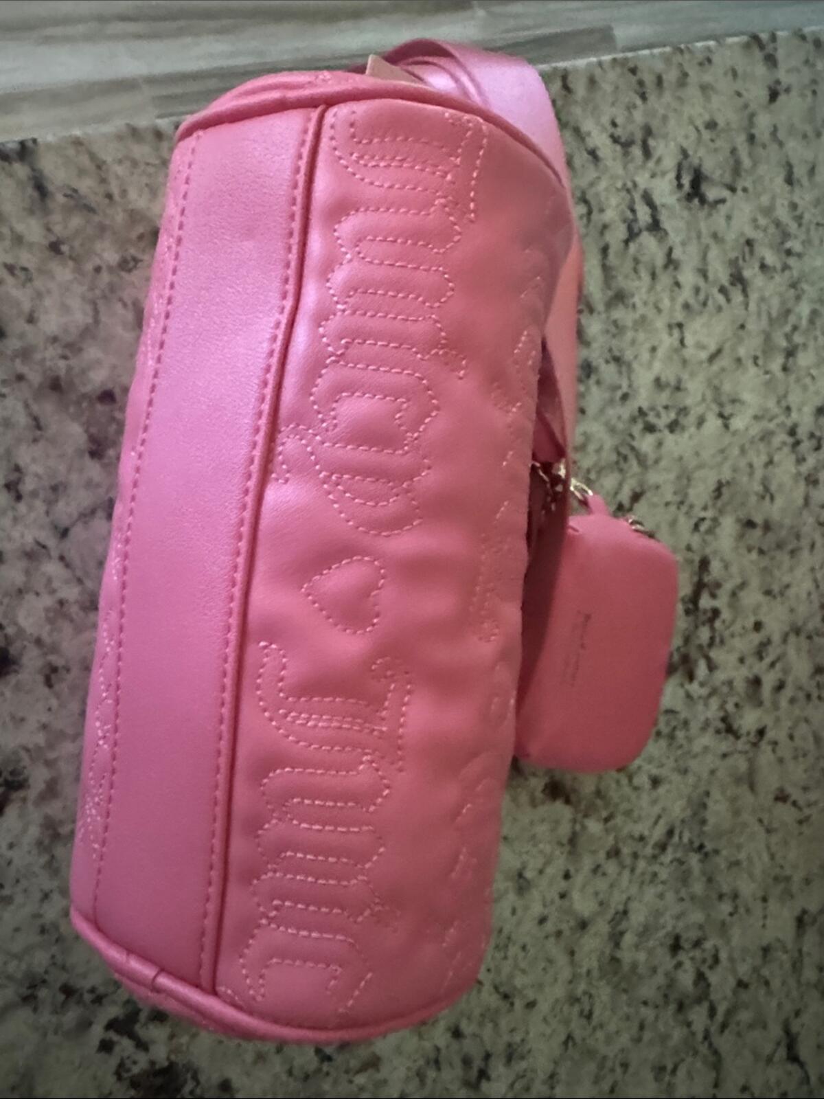 Juicy Couture Pink Quilted Barrel Crossbody Bag with Gold Chain Accent