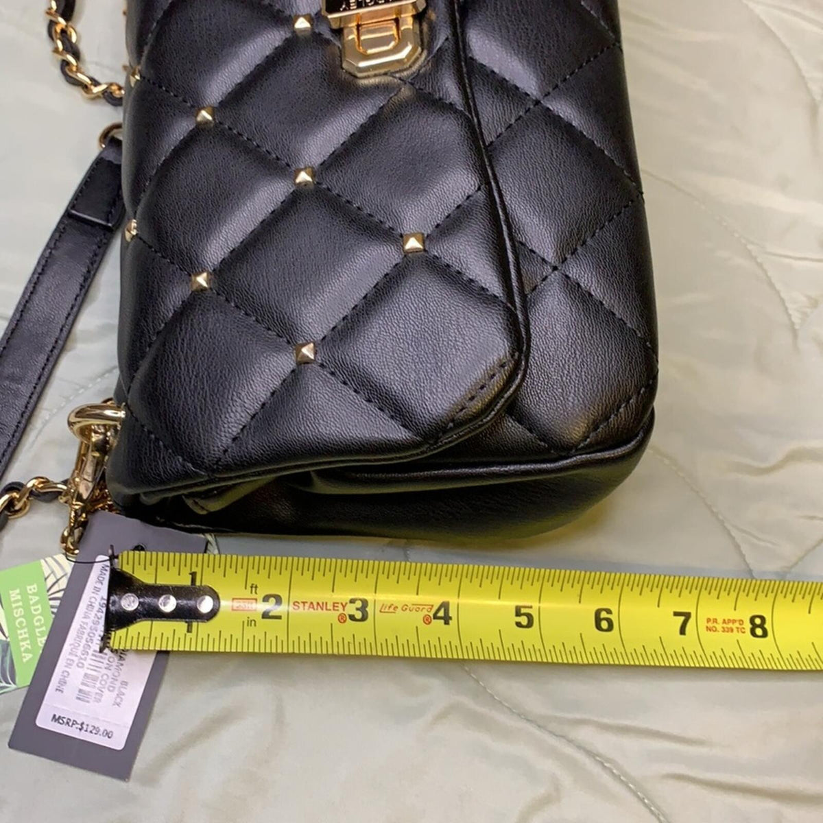 Badgley Mischka Black Crossbody Bag with Diamond Quilted & Studded Design