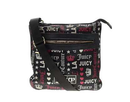 Juicy Couture Black Logo Print Crossbody Bag with Front Zip Pocket