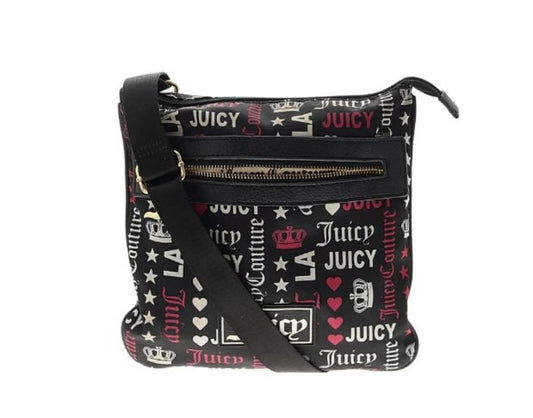 Juicy Couture Black Logo Print Crossbody Bag with Front Zip Pocket