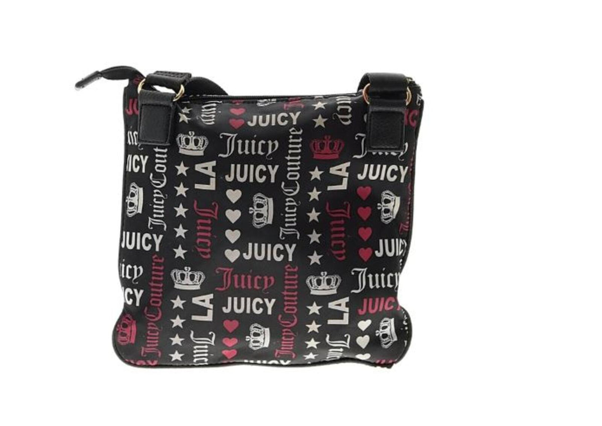 Juicy Couture Black Logo Print Crossbody Bag with Front Zip Pocket