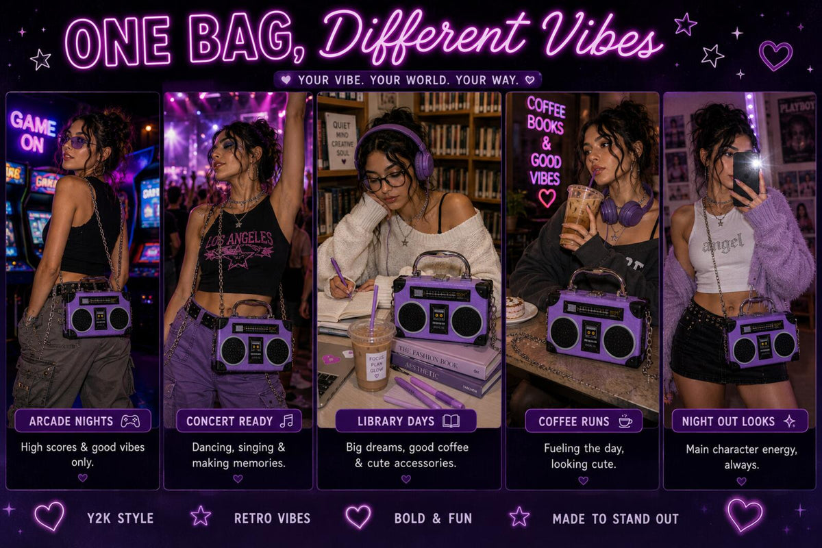 Purple Boombox Crossbody Bag Y2K Retro Radio Purse