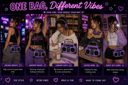 Purple Boombox Crossbody Bag Y2K Retro Radio Purse