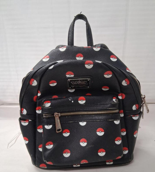 Loungefly Pokemon Poke Ball All Over Print Mini Backpack Black Rare READ