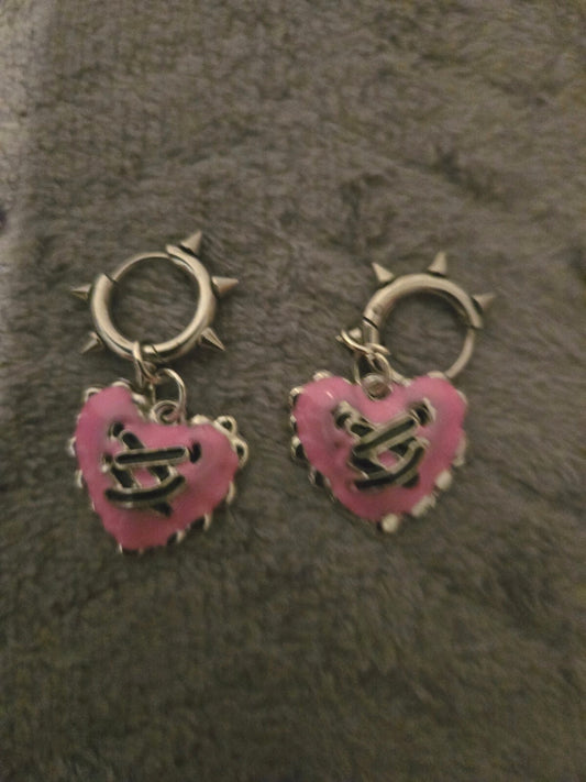 Pink Heart Shaped Hoop Earrings with Spiked Silver Accents Nwot