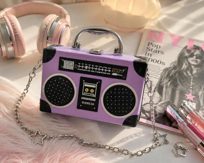 Purple Boombox Crossbody Bag Y2K Retro Radio Purse