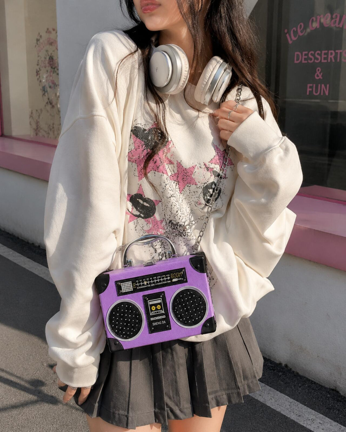 Purple Boombox Crossbody Bag Y2K Retro Radio Purse