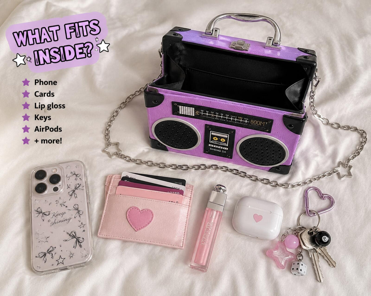 Purple Boombox Crossbody Bag Y2K Retro Radio Purse