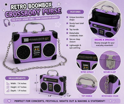 Purple Boombox Crossbody Bag Y2K Retro Radio Purse