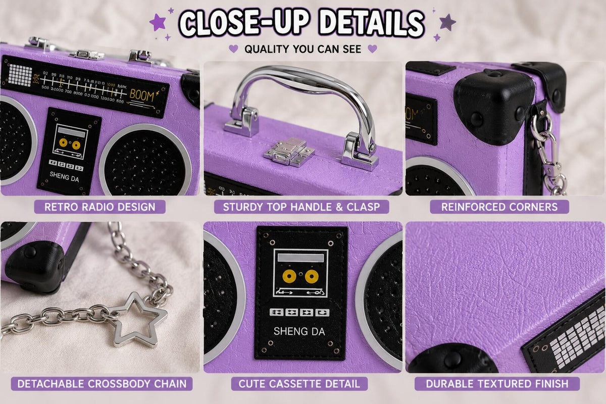 Purple Boombox Crossbody Bag Y2K Retro Radio Purse