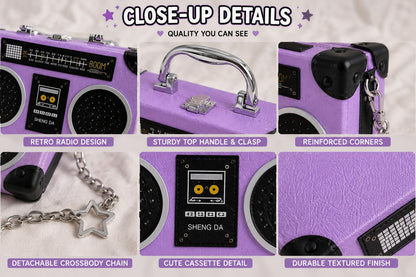 Purple Boombox Crossbody Bag Y2K Retro Radio Purse