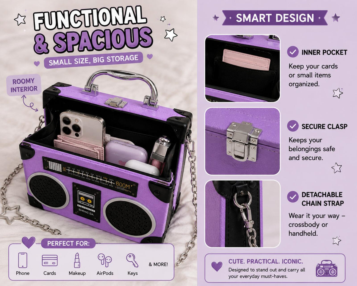 Purple Boombox Crossbody Bag Y2K Retro Radio Purse