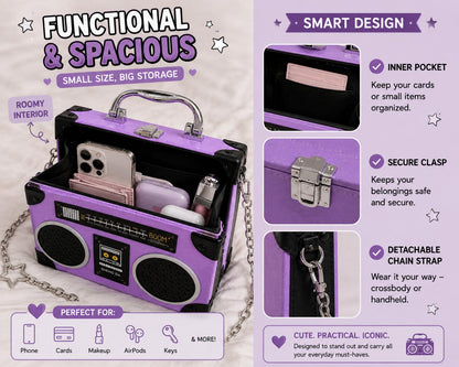 Purple Boombox Crossbody Bag Y2K Retro Radio Purse